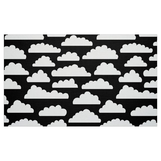 Fluffy Clouds Pattern - White on Black Fabric (Fat Quarter)