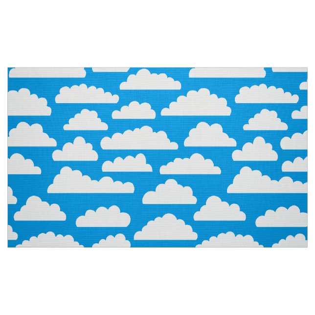 Fluffy Clouds Pattern - White on Blue 009dea Fabric (Fat Quarter)