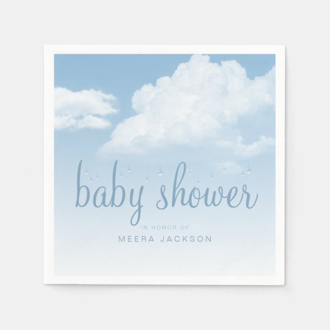 Fluffy Clouds Raindrops Baby Shower Napkin (Front)