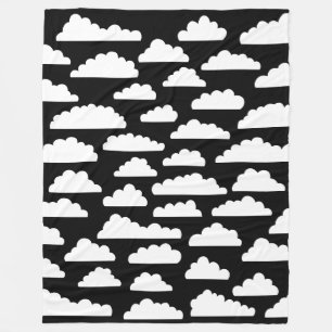 Fluffy Clouds - White on Black Fleece Blanket