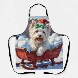 Fluffy Coton de Tulear Dog Vintage Christmas Sled Apron