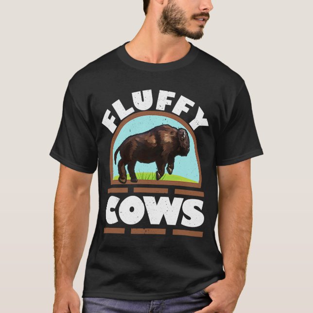 Fluffy Cows Wildlife Animal Bull Bison  Buffalo T-Shirt (Front)