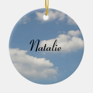 Fluffy Cumulus Clouds Personalised Message Pendant Ceramic Ornament