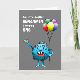 Fluffy Cute Blue Monster Birthday Invitation