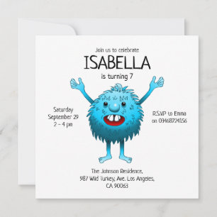 Fluffy Cute Monster birthday invitation