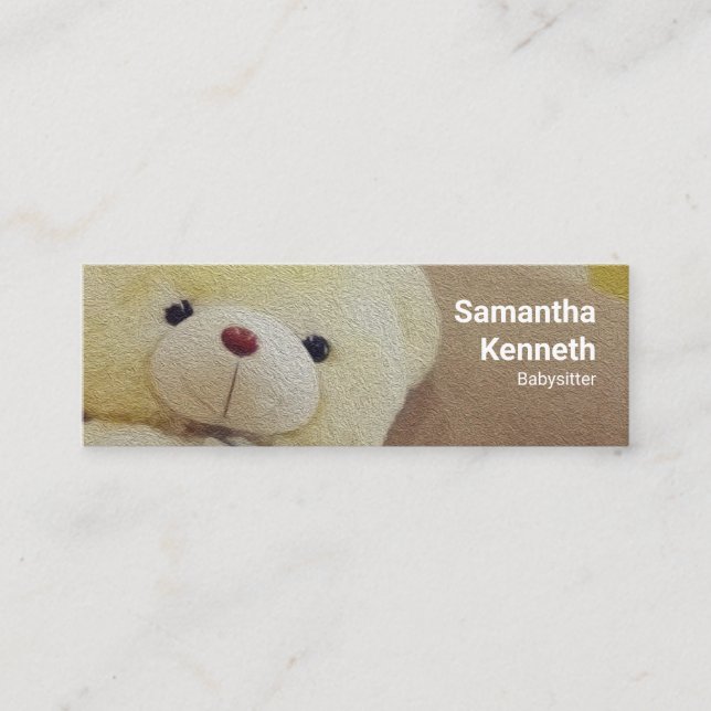 Fluffy Cute Teddy Bear Babysitting Service Mini Business Card (Front)