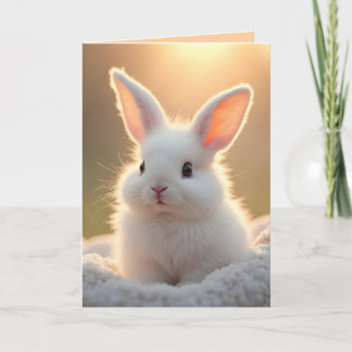 Fluffy, cute, white bunny, custom holiday card