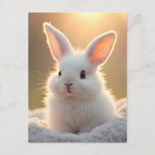 Fluffy, cute, white bunny, custom holiday postcard