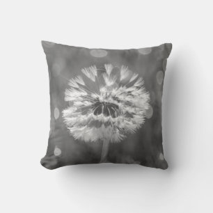 Fluffy Dandelion Black and White Flower Cushion