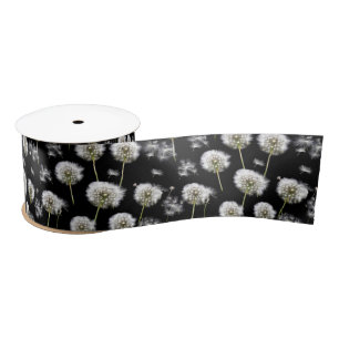 Fluffy Dandelions On Black Satin Ribbon