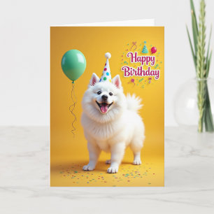 Fluffy Dog Party Hat Birthday Card
