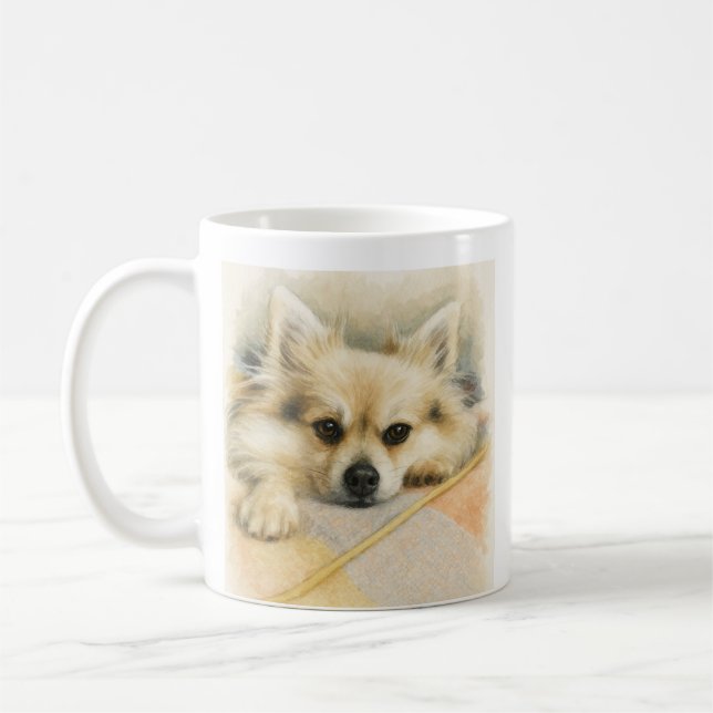 Fluffy Dog – Pomeranian Chihuahua Pet Portrait Coffee Mug (Left)