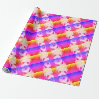 Fluffy dog repeat pattern with tropical brights wrapping paper