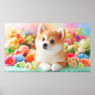 Fluffy Dog with Big Eyes   Joyful Pet Image Poster