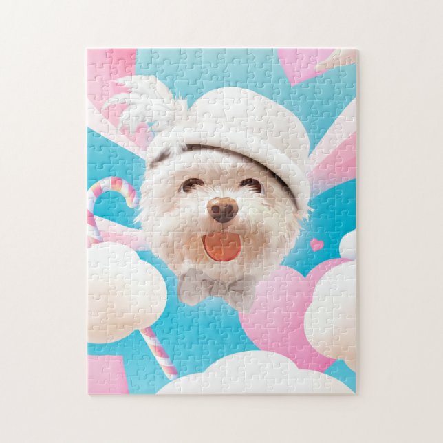 Fluffy Dog with White Hat Jigsaw Puzzle (Vertical)