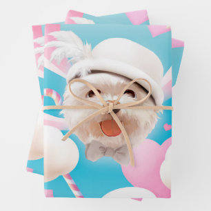Fluffy Dog with White Hat Wrapping Paper Sheet