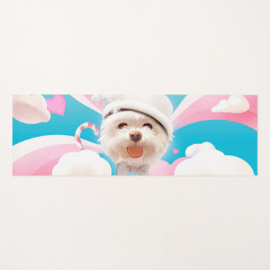 Fluffy Dog with White Hat Yoga Mat