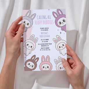 Fluffy Dolls Pastel Bunny Themed Birthday Invitation