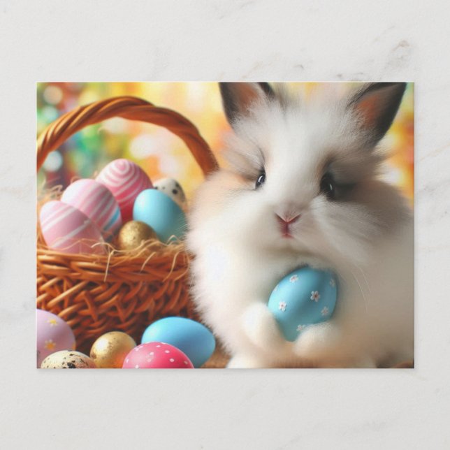 Fluffy Easter Bunny with eggs Holiday Postcard (Front)