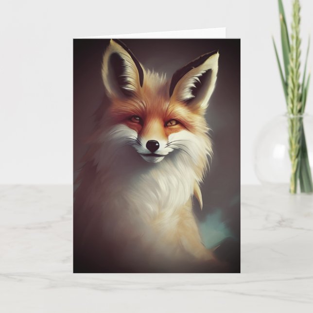 Fluffy Fantasy Red Fox Watercolor Card (Front)
