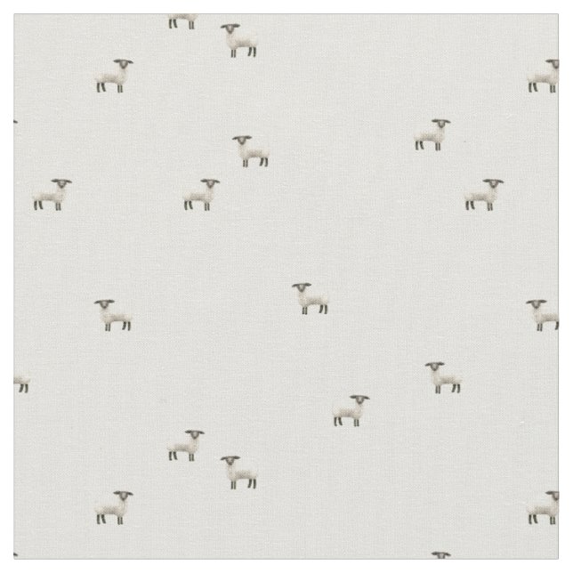 Fluffy farm - mini lamb sheep  fabric (Close Up)