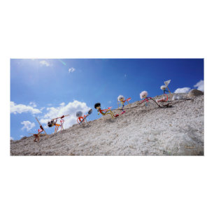 Fluffy figurines on the ski piste, with a crash. poster