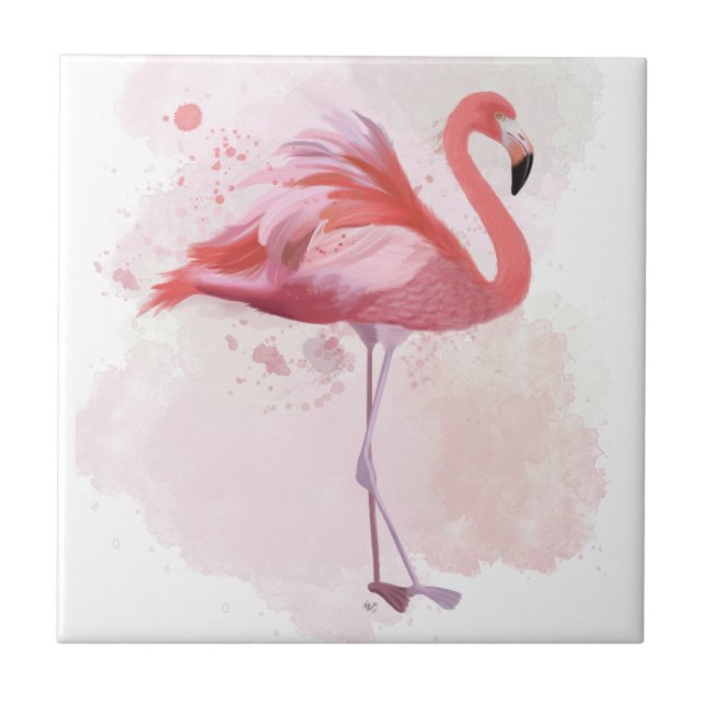 Fluffy Flamingo Ceramic Tile (Front)