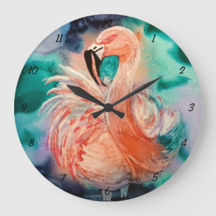 Fluffy Flamingo Large Clock