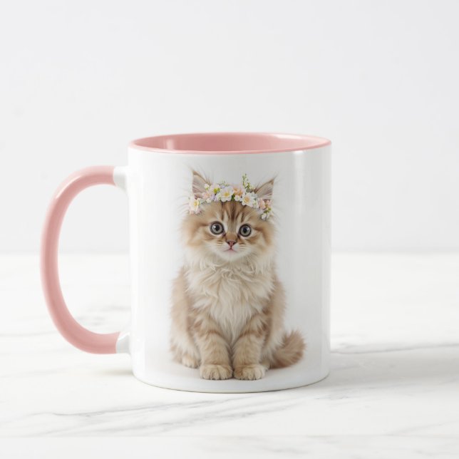 "Fluffy Flower Crown Cat Mug" Mug (Left)
