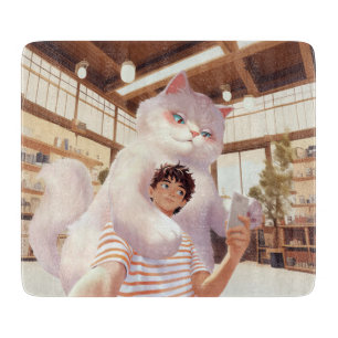 Fluffy Giant: White Cat Selfie at Retro Cafe Cutting Board