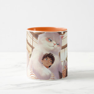 Fluffy Giant: White Cat Selfie at Retro Cafe Mug