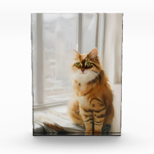 Fluffy Ginger Cat in the Window Photo Block