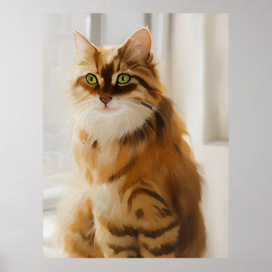 Fluffy Ginger Cat in the Window Poster