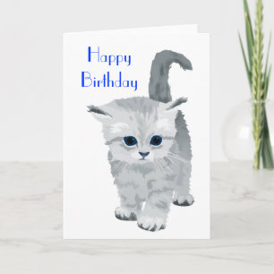 Fluffy Gray Kitten Birthday Card