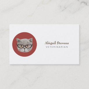 Fluffy Grey Cat Wearing Glasses Business Card