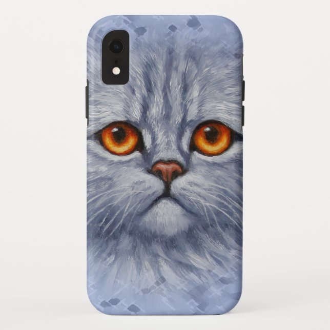 Fluffy Grey Tabby Cat Kitten Face Case-Mate iPhone Case (Back)