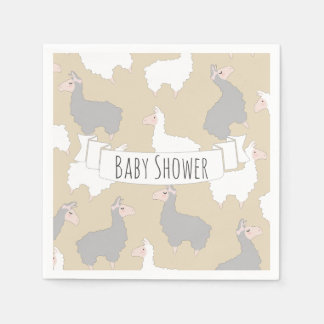 Fluffy Grey & White Llamas Baby Shower Napkin
