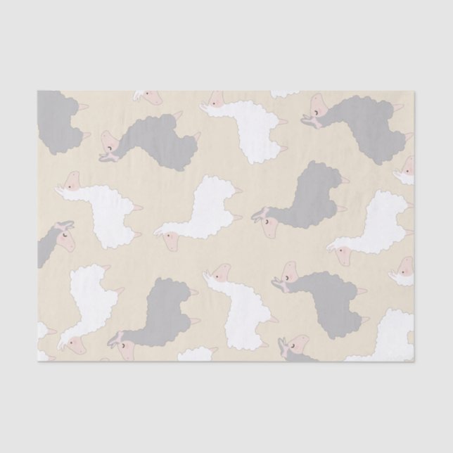 Fluffy Grey & White Llamas Tissue Paper (Front)