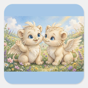 Fluffy Griffin Friends – Cute Watercolor Fantasy Square Sticker