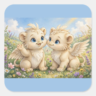 Fluffy Griffin Friends – Cute Watercolor Fantasy Square Sticker