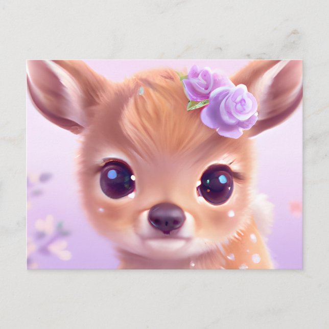 Fluffy Happy Baby Deer with Ivory Nose  Postcard (Front)