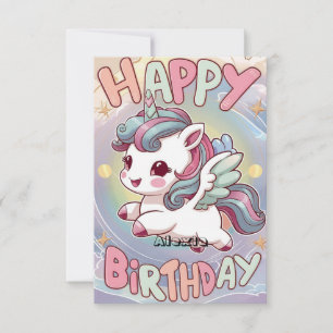 Fluffy Happy Unicorn Birthday Card