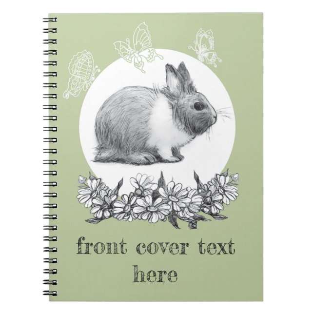 Fluffy hare with butterflies on green background notebook (Front)