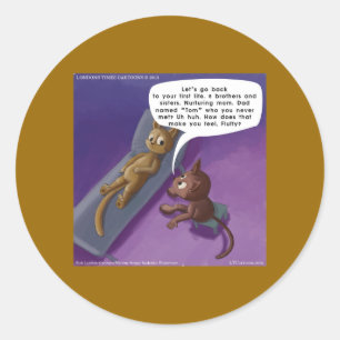 Fluffy In Therapy Funny Cat Cartoon Classic Round Sticker