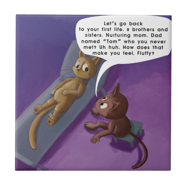 Fluffy In Therapy Funny Cat Cartoon Tile (Front)