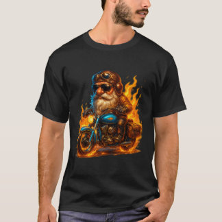 Fluffy Inferno Rider – Biker Dog with Beard & Fire T-Shirt