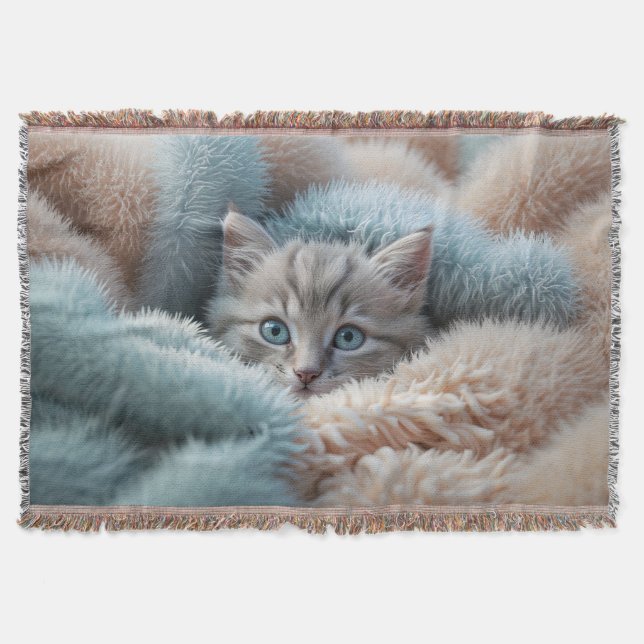 Fluffy Kitten in a Soft Blanket (Front)