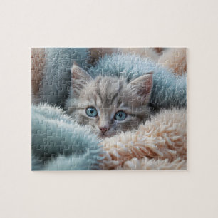 Fluffy Kitten in a Soft Blanket Jigsaw Puzzle
