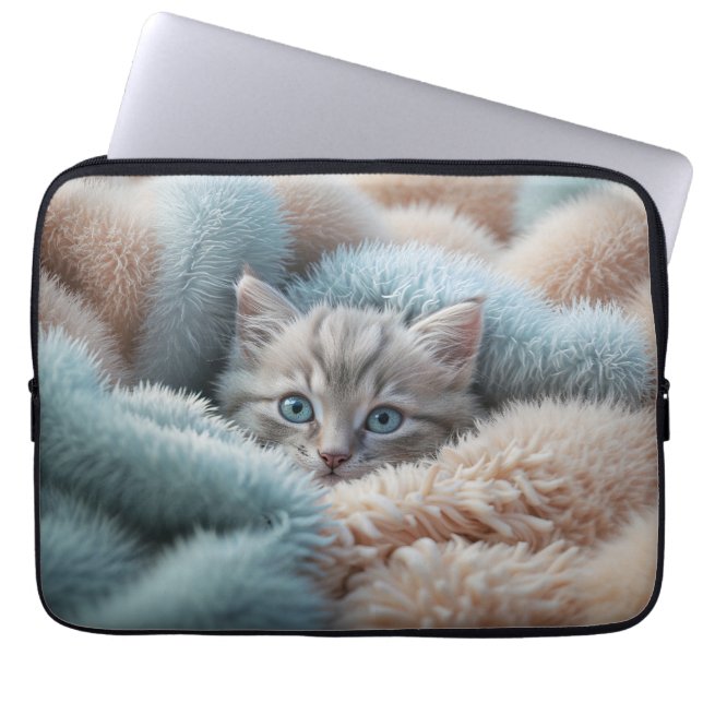 Fluffy Kitten in a Soft Blanket Laptop Sleeve (Front)