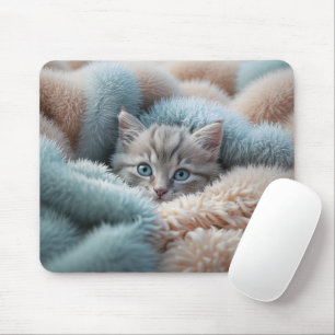 Fluffy Kitten in a Soft Blanket Mouse Pad